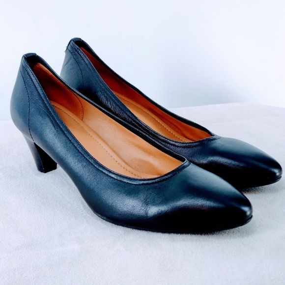 Ecco Shoes - Ecco Almond Toe Black Leather Comfort Stacked Heels Women's Size 41